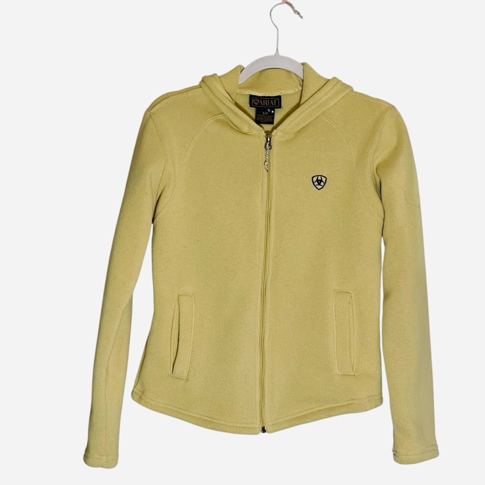 Ariat Butter Yellow Full Zip Hoodie Front Slant Pockets size Small Petite